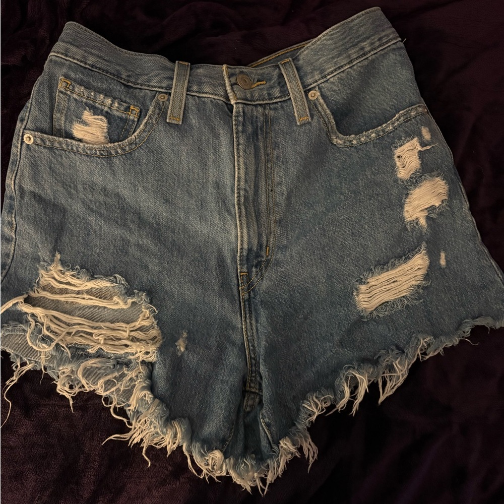 Two Pairs Levi's Distressed Denim Shorts with Frayed Hem